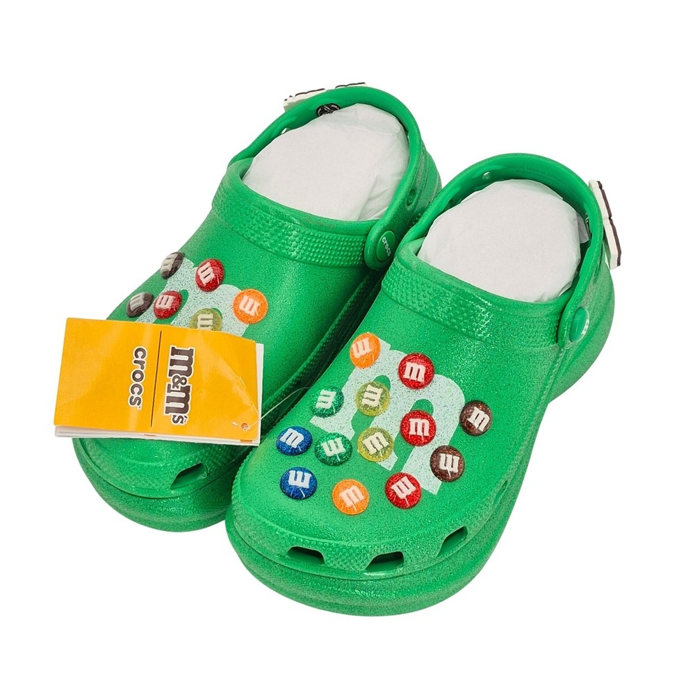 Crocs M&Ms Classic Bae Clogs Women's Size 6 Shoes Green Glitter 212260-997